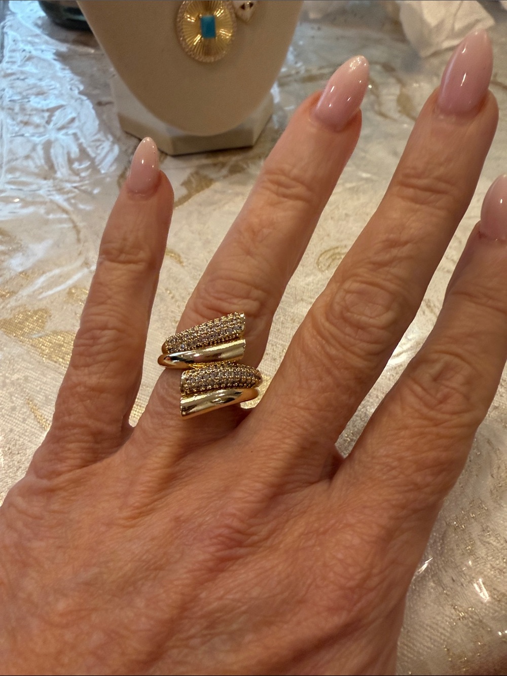Adina Eden Gold Pavé Twisted Double-Band Ring